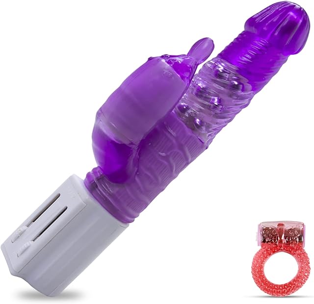 LeLuv Rabbit Vibrator Toadstool Tip Swirling Shaft Quiet Purple Bundle with Mini Bullet