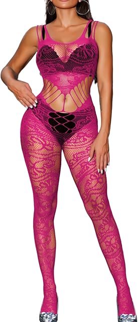 Fishnet Bodysuit For Women,Sheer Floral Lace Mesh Cutout Sexy Jumpsuit,Nightclub Exotic Dancewear Rave Outfits