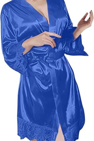 Womens Ice Silk Kimono Robe Sexy Satin Lingerie Honeymoon Bride Bridesmaids Robe Soft Pajamas Sets