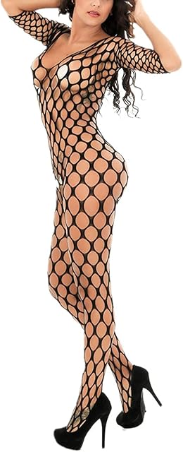 Women Lingerie Fishnet Nightwear Sexy Backless Long Sleeve Babydolls Mini Dress Mesh Stockings Tights Free Size