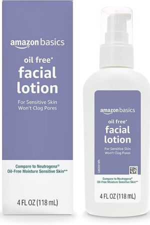 Amazon Basics Oil-free Facial Moisturizer for Sensitive Skin, Fragrance Free, 4 Fluid Ounce (Previously Solimo)
