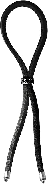 Bolo Cock Ring Lasso Slider Leather Strap, Black, Gem, 1.3 Ounce