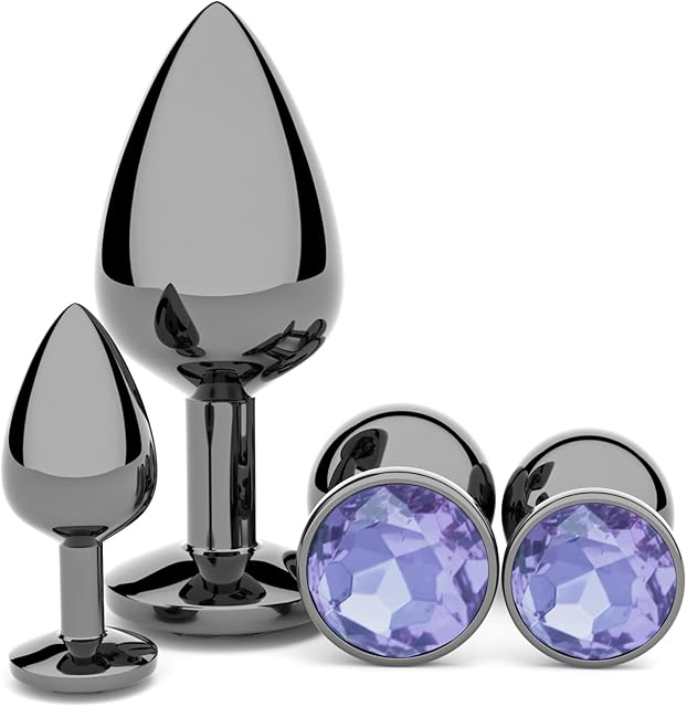 Anal Plug Beginner Set - 4 PCS Jewel Butt Plugs Sex Toy Anal Training Kit- Guncolor G Spot Anal Sex Adult Toy for Beginner Adult Unisex Women and Men Couple