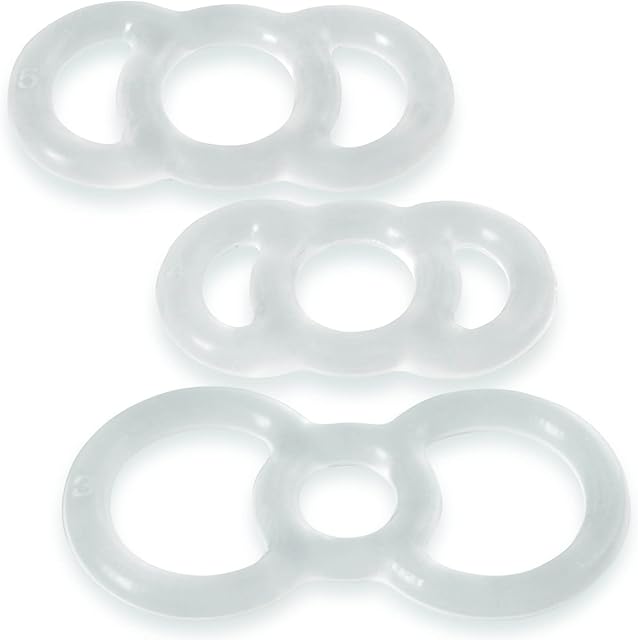 LeLuv Loop Handle Penis Tension Rings Eyro Clear Silicone .5 inch Through .7 inch Unstretched Diameter 3 Pack Sampler
