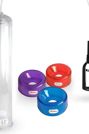 LeLuv Vacuum Pump Easyop Clear 2.5 Inch x 12 Inch Cylinder Tgrip Handle Clear Kink-Resistant Hose Bundle with 3 TPR Seals One of Each Size