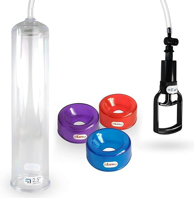 LeLuv Vacuum Pump Easyop Clear 2.5 Inch x 12 Inch Cylinder Tgrip Handle Clear Kink-Resistant Hose Bundle with 3 TPR Seals One of Each Size