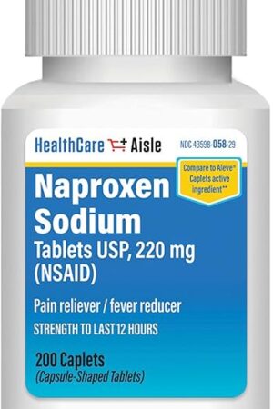 HealthCareAisle Naproxen Sodium, 220 mg - 200 caplets - Pain Reliever and Fever Reducer, Up to 12 Hours of Relief