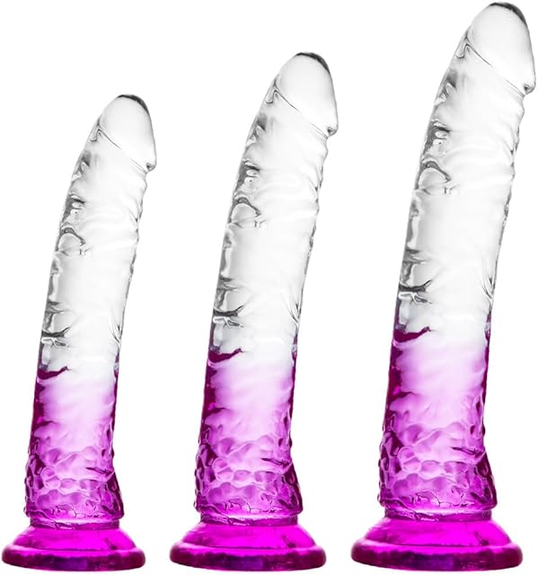 Clear Purple Combination Suction Cup Dildo - 3 Sizes Realistic Dildo(64''Small, 74''Medium,96''Large), eggless,Perfect for Anal and Vaginal Pleasure Realistic Penis for Beginners to Advanced Users
