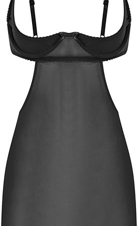 Womens Sheer See Through Babydoll Lingerie Chemise 1/4 Cup Underwire Bra Backless Bodycon Mini Dress