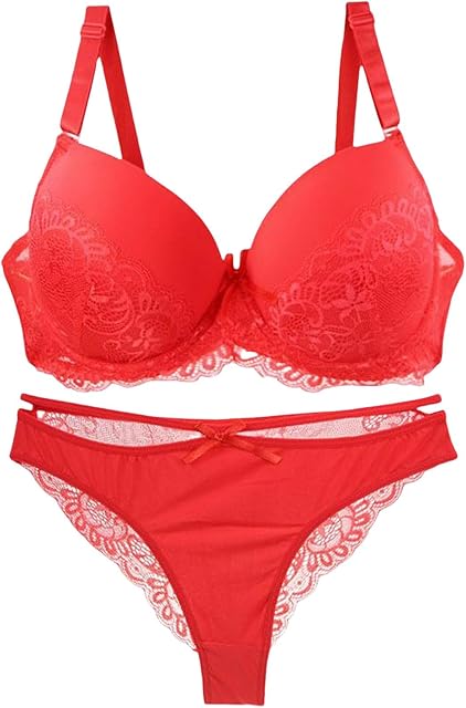 Bra and Panty Sets for Women Lace 2 Piece Sexy Push up Lingerie Set Seamless Comfortable Sheer Lightweight Gathered Suit