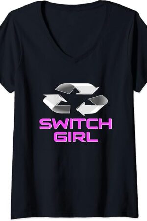 Womens BDSM Switch Girl Gift, DDLG Daddy Kink, Dom Sub Fetish Play V-Neck T-Shirt