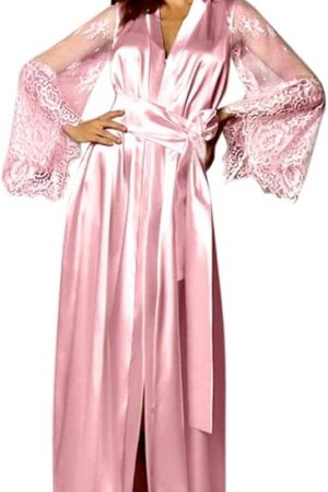 Women Satin Long Nightdress Silk Lace Lingerie Nightgown Sleepwear Sexy Robe sexy lingerie women set