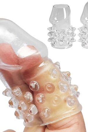 2 Pcs Clear Penis Sleeve Set,Soft Stretchy Cock Rings with Textured Studded,Delayed Ejaculation G Spot Stimulation Glans Sheath,Girth Enhancer Sleeve,Male Adult Sex Toys