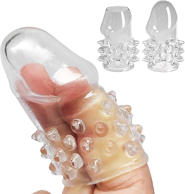 2 Pcs Clear Penis Sleeve Set,Soft Stretchy Cock Rings with Textured Studded,Delayed Ejaculation G Spot Stimulation Glans Sheath,Girth Enhancer Sleeve,Male Adult Sex Toys