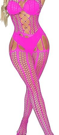 Women's Mesh Lingerie Fishnet Free Size Bodysuit Sheer See Through Fishnet Bodystocking Nightwear Party Sexy Jumpsuit