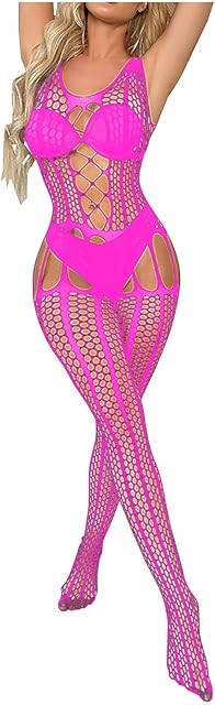 Women's Mesh Lingerie Fishnet Free Size Bodysuit Sheer See Through Fishnet Bodystocking Nightwear Party Sexy Jumpsuit