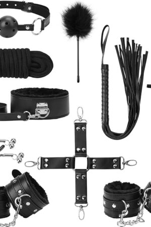 BDSM Kit Sex Bondage Restraints Toys: Upgrade 11PCS Sets with Adjustable Handcuffs Collar Ankle Cuff Blindfold Feather Tickler Adult Games Sex Toys for Men Women and Couples Foreplay Black