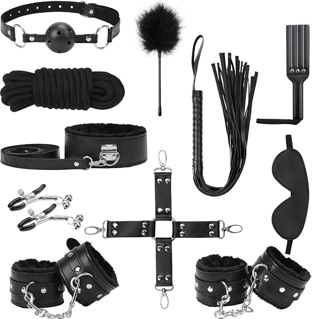 BDSM Kit Sex Bondage Restraints Toys: Upgrade 11PCS Sets with Adjustable Handcuffs Collar Ankle Cuff Blindfold Feather Tickler Adult Games Sex Toys for Men Women and Couples Foreplay Black