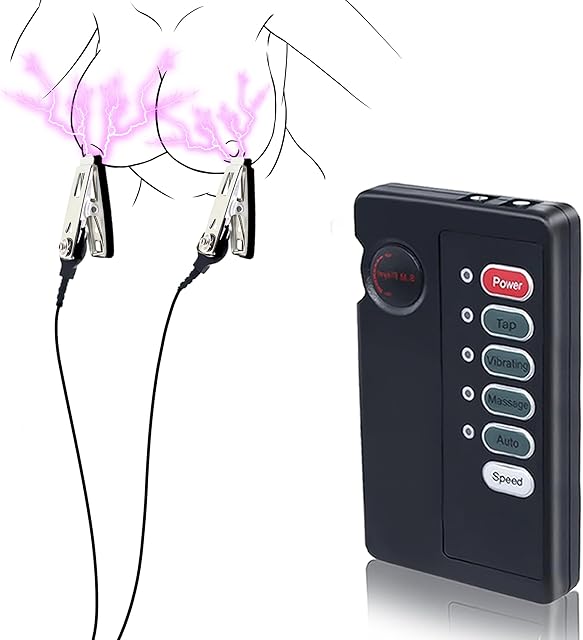 Electric Shock Chastity Nipple Clamps Clitoral Clit Clamp with Adjustable Current Levles Nipples Clamp Electroshock Non Piercing Nipple Clip Kinky Sex Toys Things Flirting for Women Men Couples