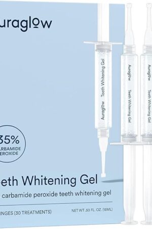 Auraglow 35% Teeth Whitening Gel Syringe Refill Pack, 35% Carbamide Peroxide, 30 Whitening Treatments, (3) 5mL Whitening Gel Syringes, Sensitive Teeth Whitening