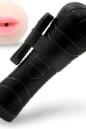 LeLuv Compact Vibrating Male Masturbator Handheld Realistic Mouth Texture in Black Case