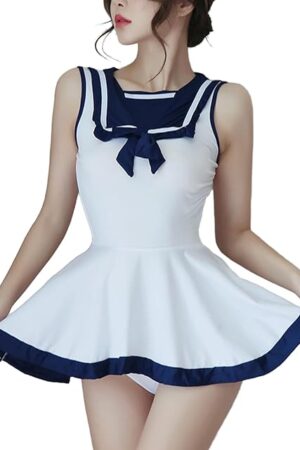 Anime Schoolgirl Outfit for Women, Classic Cute Sailor Uniform Suit Mini JK Dress Maid Costume Lingerie for Cosplay, Roleplay
