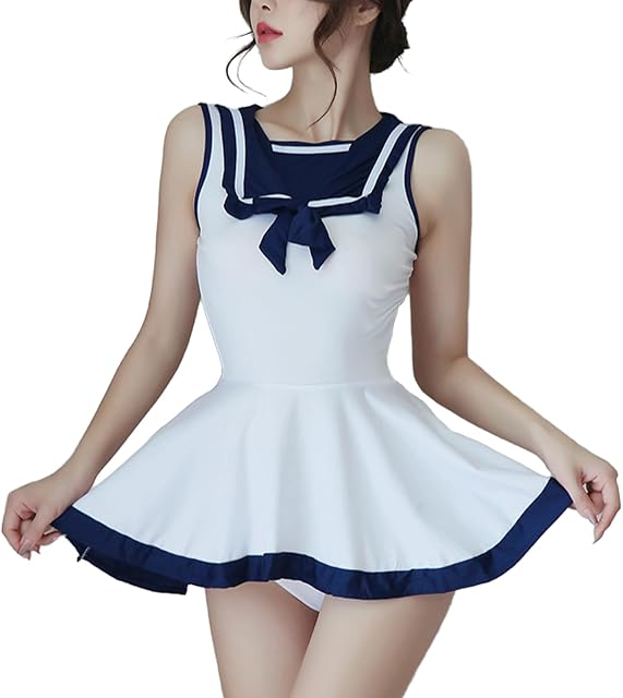 Anime Schoolgirl Outfit for Women, Classic Cute Sailor Uniform Suit Mini JK Dress Maid Costume Lingerie for Cosplay, Roleplay