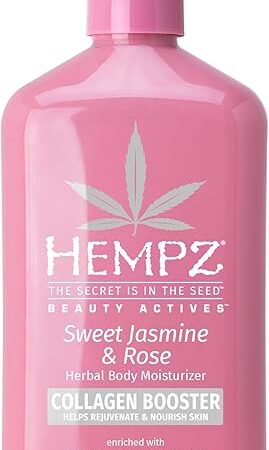 Hempz Sweet Jasmine & Rose Herbal Body Moisturizer for Women, 17 Fl oz - Moisturizing Lotion with 100% Pure Hemp Seed Oil, Collagen, Shea Butter - Hydrating Vegan Lotion for Dry Skin