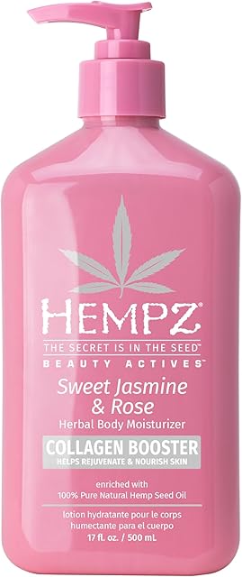 Hempz Sweet Jasmine & Rose Herbal Body Moisturizer for Women, 17 Fl oz - Moisturizing Lotion with 100% Pure Hemp Seed Oil, Collagen, Shea Butter - Hydrating Vegan Lotion for Dry Skin