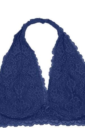 Fashion Women's Sexy Lace Bras Trendy Halter Neck Deep V Neck Comfort Bralettes Breathable Wireless Everyday Bra