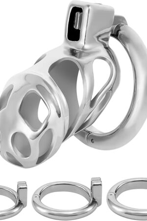 Chastity Cock Cage Device for Men - UTIMI Zinc Alloy Hidden Lock Chastity Cage with 3 Active Rings & Keys Adult Sex Toys Male Penis Exercise and Abstinence (Silvery)