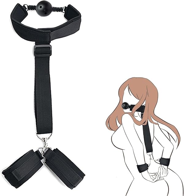 BDSM Bondage Kit Adult Restraints Sex Toys, Neck to Wrist Adjustable Bondage Gear & Accessories, Behind Back Handcuffs Collar with Blindfold Bed Straps Restraints Sex Ropes Sweater J37
