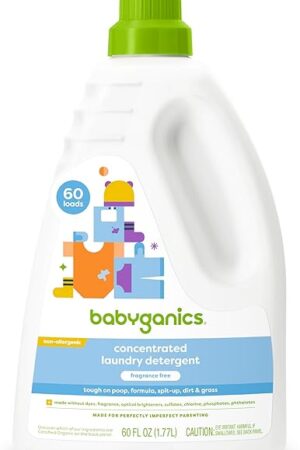 Babyganics 3X Baby Laundry Detergent, HE compatible, Stain-Fighting, Fragrance Free, 60 Fl Oz