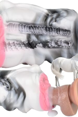 Dual Channel Horse Male Masturbator, Fantasy Monster Male Masturbation Cup with Realistic Animal Vaginal Anus Stoker Sleeve,Silicone Pocket Pussies Blowjob Machine Adult Sex Toys (YC-2305-Magic-Horse)