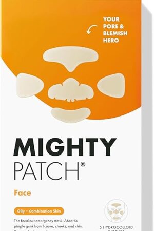 Hero Cosmetics Mighty Patch? Face Patch - XL Hydrocolloid Face Mask for Acne, 5 Large Pimple Patches for Zit Breakouts on Nose, Chin, Forehead & Cheeks (1 Count)