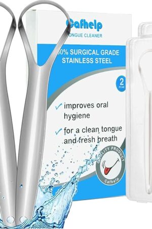 2-Pack Tongue Scraper, 100% 304 Surgical Stainless Steel Tongue Cleaner for Both Adults and Kids, Professional Reduce Bad Breath Metal Tongue Scrapers, Help Your Oral Hygiene (with 2 cases)
