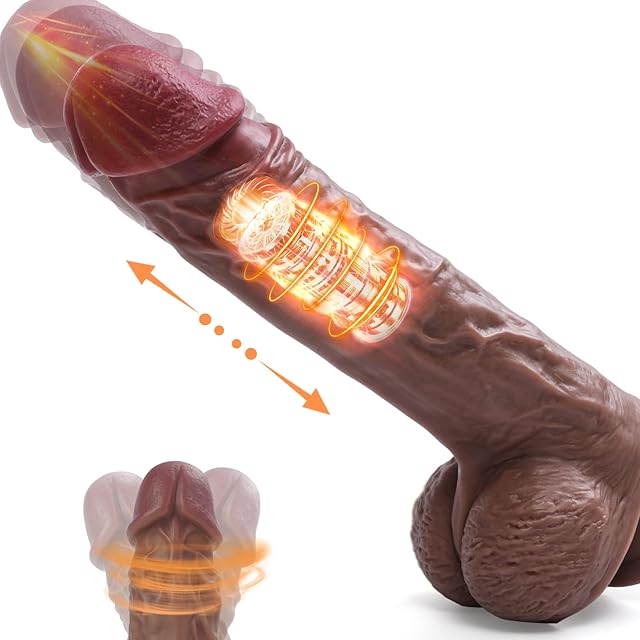 FIDECH 9.8" Black Thick Thrusting Vibrating Dildo, Realistic Huge Dildos Vibrador with Rotating and Heating, Adult Sex Toys with Powerful Suction Cup for Solo or Couples Pleasure for Anal and Vagina
