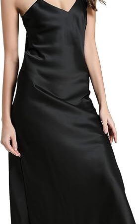 Women's Satin Nightgown Silk Slip Chemise Lingerie V Neck Lounge Dress Sexy Midi Cami
