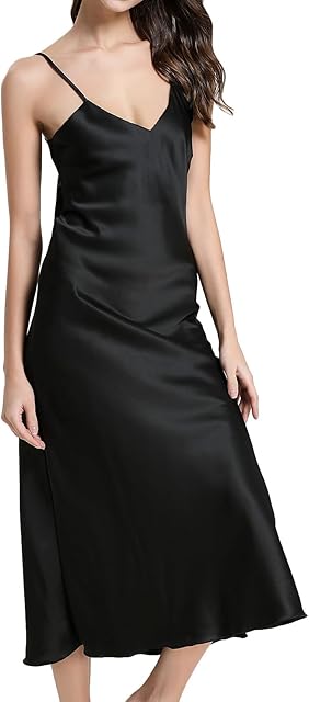 Women's Satin Nightgown Silk Slip Chemise Lingerie V Neck Lounge Dress Sexy Midi Cami