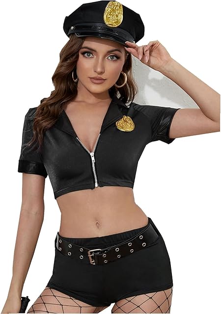 Women's Police Cosplay Halloween Costume 6 Piece Sexy Dirty Cop Uniform Outfit