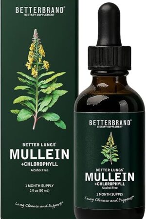 Betterbrand Mullein Drops for Lungs ? Mullein Leaf Extract with Chlorophyll Liquid ? Respiratory Support, Lung Detox Formula & Chlorophyll Drops ? Natural Herbal Tincture, 1 Month Supply