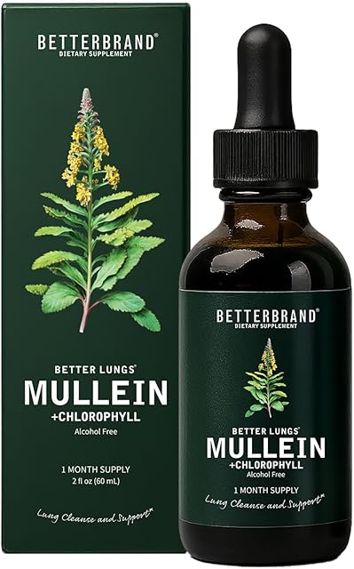 Betterbrand Mullein Drops for Lungs ? Mullein Leaf Extract with Chlorophyll Liquid ? Respiratory Support, Lung Detox Formula & Chlorophyll Drops ? Natural Herbal Tincture, 1 Month Supply