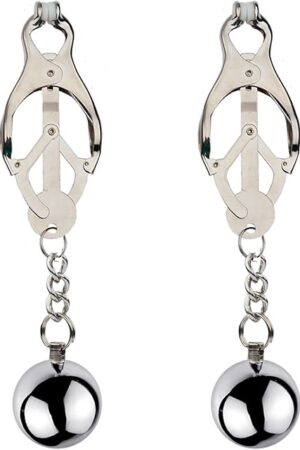 Adjustable Large Metal Nipple Clips,2PCS Entertainment Clip for Women Non-Piercing Nipplerings Clip,Large Nipple Clamps with Weights/Chains for Women, Couples Gifts (2)