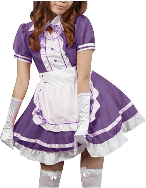 Women Cute Japanese Maid Costume Plus Size Anime Cosplay Halloween Outfits Lolita Dress Waitress Apron Dress Set