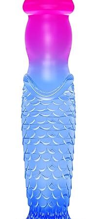 78 Inch Clear Blue-Purple Gradient Monster Dildo with Flared Suction Cup Base for Hands-Free Play, Realistic Animal Dildo with Curved Shaft for Vaginal G-Spot and Anal Prostate