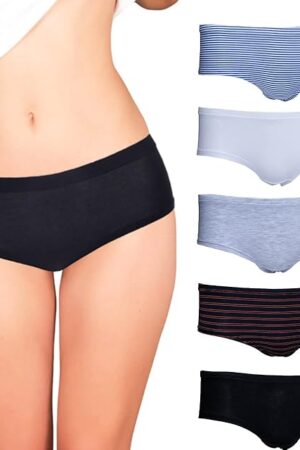 5 Pack Boy Shorts Underwear for Women, Breathable Cotton Womens Panties