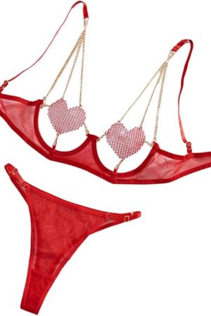 Women Lace Lingerie Set Sexy Bra And Panty Set for Women 3 Piece Embroider See-Through Lingerie with Garter with Thong