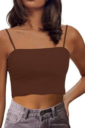 Women's Sexy Adjustable Spaghetti Strap Basic Cami Camisole Double Layer Tank Crop Tops