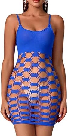Women's Sexy Mesh BodyStocking Fishnet Lingerie Stretchy Bodysuits One Piece See Through Halter Wrap Dress