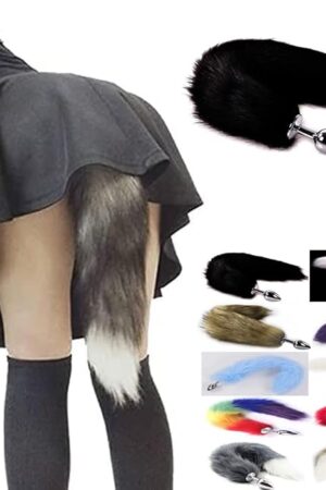 Butt Plug Fox Tail Cosplay Anal Plug Anal Butt Plug Adult Sex Toys for Beginner Women Men Couple (18" Black-1)